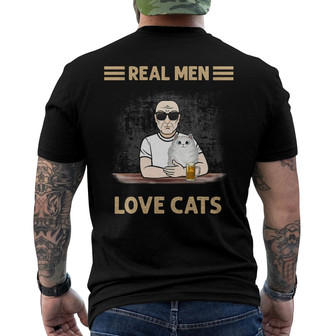 Real Men Love Cat Fluffy Cat Old Man Custom Back Print T-Shirt - Gift - Thegiftio UK