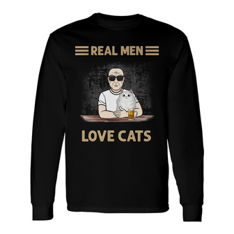 Real Men Love Cat Fluffy Cat Old Man Custom Long Sleeve Shirt - Gift - Thegiftio UK