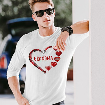 Red Patterned Heart Mom Grandma Custom Long Sleeve Shirt - For Mom - Thegiftio UK