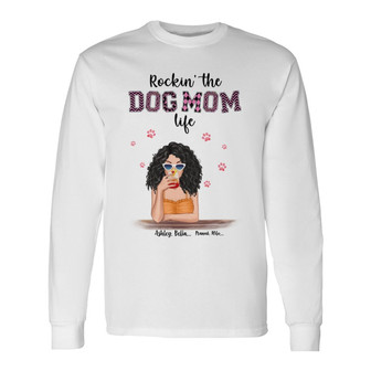 Rockin' Dog Mom Life Pink Patterned Custom Long Sleeve Shirt - Thegiftio UK