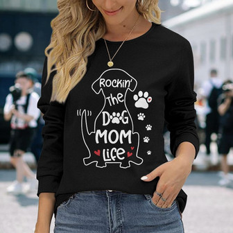 Rockin The Dog Mom Life Custom Long Sleeve Shirt - Gift for Dog Moms - Thegiftio UK