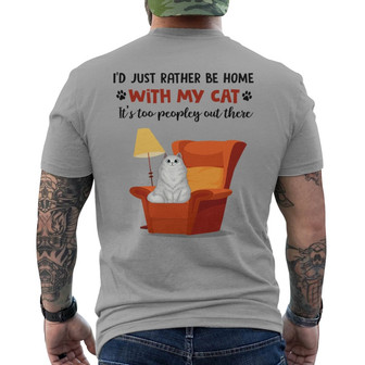 Stay Home With Fluffy Cat Custom Back Print T-Shirt - Cat Lovers Gift - Thegiftio UK