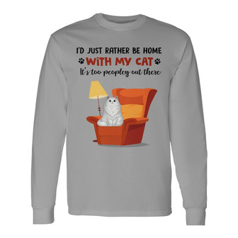 Stay Home With Fluffy Cat Custom Long Sleeve Shirt - Cat Lovers Gift - Thegiftio UK