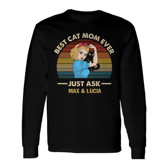 Strong Woman Best Cat Mom Ever Retro Custom Long Sleeve Shirt - Gift - Thegiftio UK