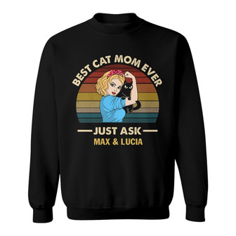Strong Woman Best Cat Mom Ever Retro Custom Sweatshirt - Gift - Thegiftio UK