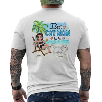 Summer Cat Mom Sitting Doll Custom Back Print T-Shirt - Cat Lovers Gift - Thegiftio UK