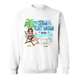 Summer Cat Mom Sitting Doll Custom Sweatshirt - Cat Lovers Gift - Thegiftio UK