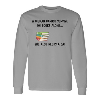 Survive On Books And Cats Custom Long Sleeve Shirt - Cat Lovers Gift - Thegiftio UK