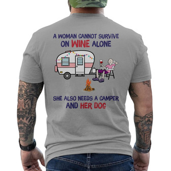 Survive On Wine And Dog Camping Woman Custom Back Print T-Shirt - Gift - Thegiftio UK