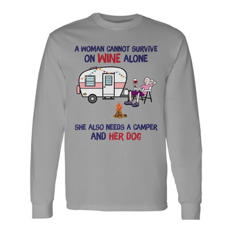 Survive On Wine And Dog Camping Woman Custom Long Sleeve Shirt - Gift - Thegiftio UK