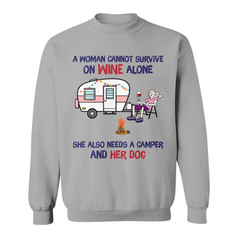 Survive On Wine And Dog Camping Woman Custom Sweatshirt - Gift - Thegiftio UK