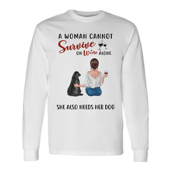 Survive On Wine And Dog Custom Long Sleeve Shirt - Gift for Dog Lovers - Thegiftio UK