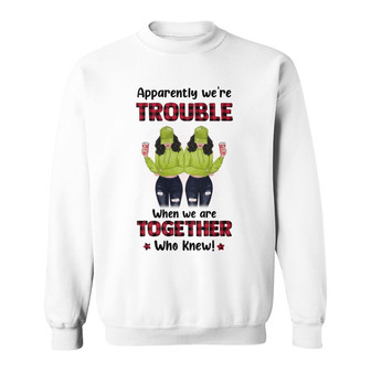 We're Trouble Front View Red Plaid Custom Sweatshirt - Thegiftio UK