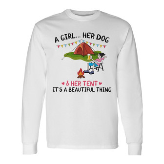 A Camping Girl And Her Dogs Personalized Long Sleeve Shirt - Thegiftio UK
