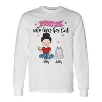 A Chibi Girl Loves Her Cats Custom Long Sleeve Shirt - Cat Lovers Gift - Thegiftio UK