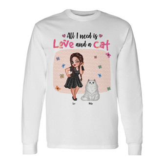 All I Need Is Love And Cats Custom Long Sleeve Shirt - Gift for Cats - Thegiftio UK