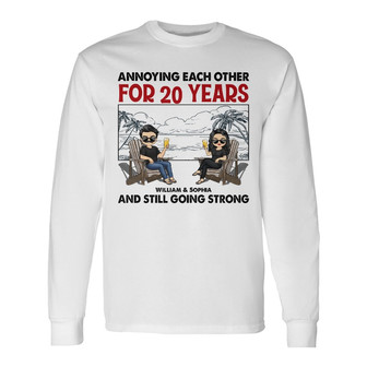 Beach Couple Annoying Each Other Custom Long Sleeve Shirt - Thegiftio UK