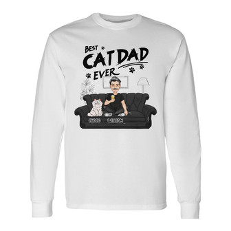 Best Cat Dad Ever Personalized Long Sleeve Shirt - Gift for Cat Dads - Thegiftio UK