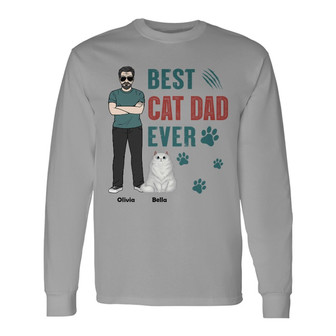 Best Cat Dad Ever Personalized Long Sleeve Shirt - Gift for Cat Lovers - Thegiftio UK