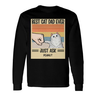 Best Cat Dad Ever Retro Frame Custom Long Sleeve Shirt - Gift for Dad - Thegiftio UK