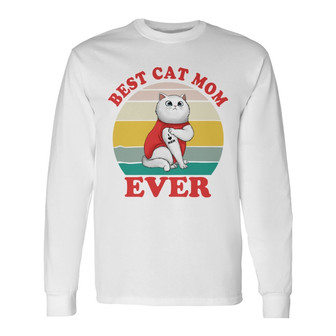 Best Cat Dad Ever Retro Sitting Cat Custom Long Sleeve Shirt - Thegiftio UK