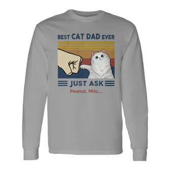 Best Cat Dad Fluffy Cat Custom Long Sleeve Shirt - Father's Day Gift - Thegiftio UK