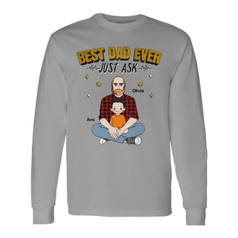 Best Dad Ever Man Sitting With Kids Custom Long Sleeve Shirt - Thegiftio UK