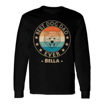 Best Dog Dad Retro Simple Outline Custom Long Sleeve Shirt - Thegiftio UK