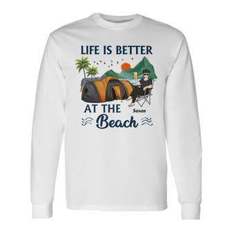Camping Beach Resting Beach Face Custom Long Sleeve Shirt - Gift - Thegiftio UK