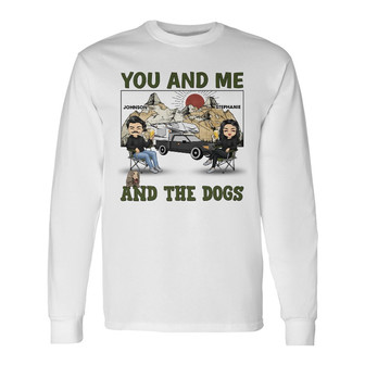 Camping Couple And The Dogs Custom Long Sleeve Shirt - Dog Lovers Gift - Thegiftio UK