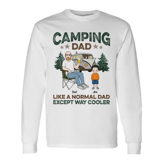 Camping Dad Cooler Man Sitting With Kids Custom Long Sleeve Shirt - Thegiftio UK