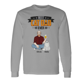 Cat Dad Man Sitting With Fluffy Cats Custom Long Sleeve Shirt - Gift - Thegiftio UK