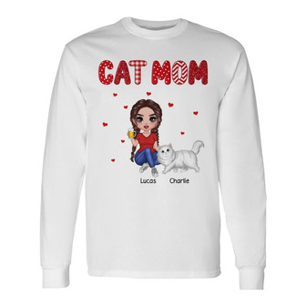 Cat Mom Doll Woman Sitting Walking Cats Custom Long Sleeve Shirt - Thegiftio UK