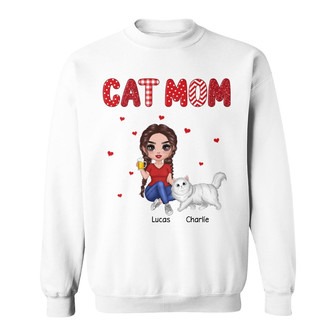 Cat Mom Doll Woman Sitting Walking Cats Custom Sweatshirt - Thegiftio UK