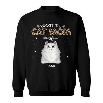 Cat Mom Peeking Fluffy Cats Leopard Custom Sweatshirt - Thegiftio UK