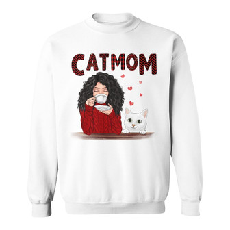Cat Mom Red Patterned Smiling Cat Custom Sweatshirt - For Mom - Thegiftio UK