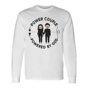 Chibi Couple Powered By God Custom Long Sleeve Shirt - Couples Gift - Thegiftio UK