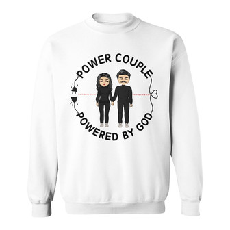 Chibi Couple Powered By God Custom Sweatshirt - Couples Gift - Thegiftio UK
