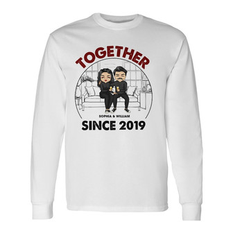 Chibi Couple Together Since Custom Long Sleeve Shirt - Gift for Couple - Thegiftio UK