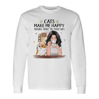 Coffee And Cats Make Me Happy Custom Long Sleeve Shirt - Gift for Cats - Thegiftio UK