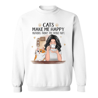 Coffee And Cats Make Me Happy Custom Sweatshirt - Gift for Cats - Thegiftio UK
