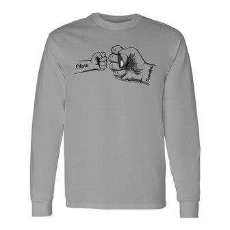 Dad Grandpa Kid Fist Bump Name Custom Long Sleeve Shirt - Gift for Dad - Thegiftio UK