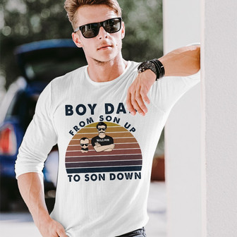 Dad Of Boys Son Up To Son Down Custom Long Sleeve Shirt - Gift For Dad - Thegiftio UK