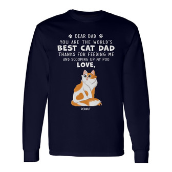 Dear Dad Cartoon Sitting Cats Personalized Long Sleeve Shirt - Thegiftio UK