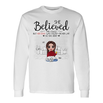 Dog Asleep On Lap Doll Girl Custom Long Sleeve Shirt - Dog Lovers Gift - Thegiftio UK