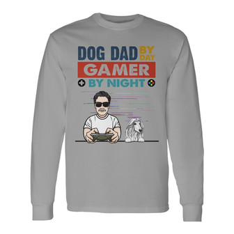 Dog Dad By Day Gamer By Night Custom Long Sleeve Shirt - Gift for Dad - Thegiftio UK