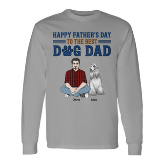 Dog Dad Man Sitting With Dogs Custom Long Sleeve Shirt - Gift for Dad - Thegiftio UK