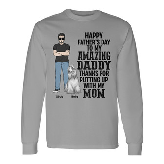 Dog Dad Man Standing Custom Long Sleeve Shirt - Father's Day Gift - Thegiftio UK