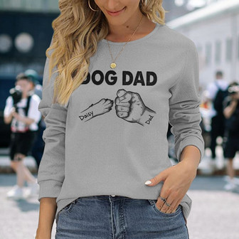 Dog Dad Simple Hand And Paws Custom Long Sleeve Shirt - Gift for Dad - Thegiftio UK