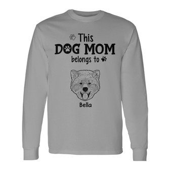 Dog Mom Dad Belongs To Dog Head Outline Custom Long Sleeve Shirt - Thegiftio UK